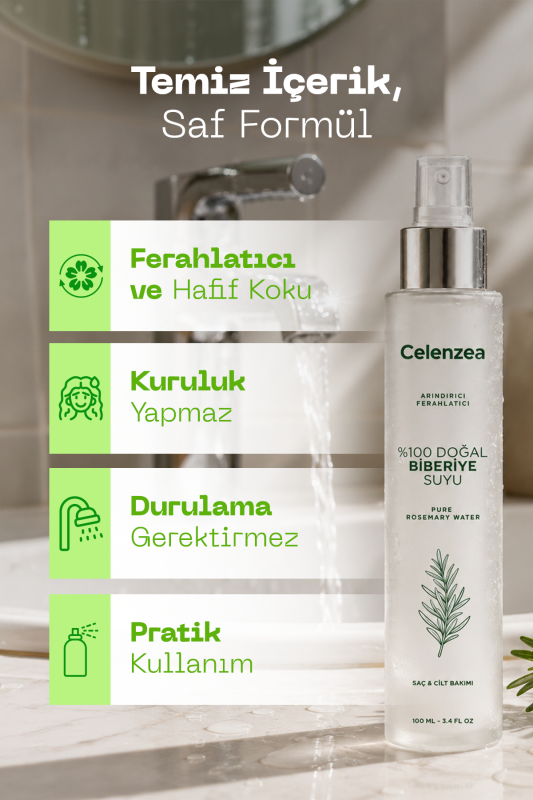 %100 Doğal Biberiye Suyu Dökülme Karşıtı ve Saç Uzaması Destekleyici Bakım, Güçlendirici Bitkisel Saç Spreyi Pure Rosemary Water Spray 100ml - 4