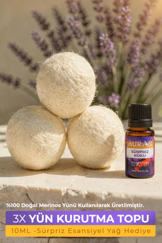 3x Çamaşır Yün Keçe Kurutma Topu, Kurutma Makinesi İçin Doğal Yumuşatıcı, Esansiyel Yağ Hediyeli Set - 1