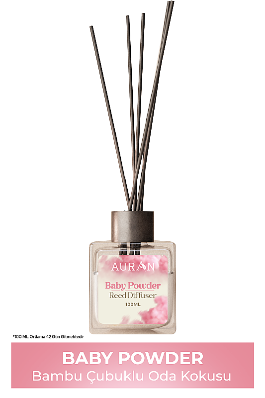 Bebek Pudrası Çubuklu Oda Kokusu Bambu Kokusu Kare Şişe Baby Powder Reed Diffuser 100ml - 1