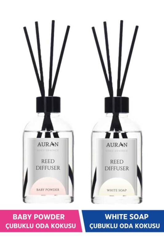 Auran Bebek Pudrası Çubuklu Oda Kokusu Ve Beyaz Sabun Çubuklu Oda Kokusu 2'li Set Reed Dıffuser 50 ml - 1