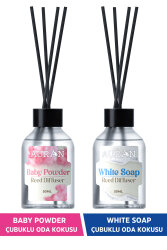 Auran Bebek Pudrası Çubuklu Oda Kokusu Ve Beyaz Sabun Çubuklu Oda Kokusu 2'li Set Reed Dıffuser 50 ml - Auran