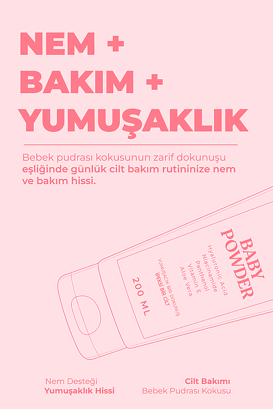 Bebek Pudrası Kokulu Nemlendirici Vücut Losyonu, Besleyici Onarıcı Tüm Ciltler İçin El ve Cilt Bakım Kremi 200ml - 2