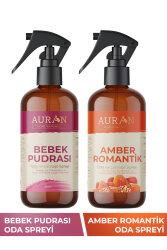 Auran Bebek Pudrası Ve Amber Romantik Oda Ve Çamaşır Spreyi Oda Kokusu Oda Spreyi 2'li Set 250ml - Auran