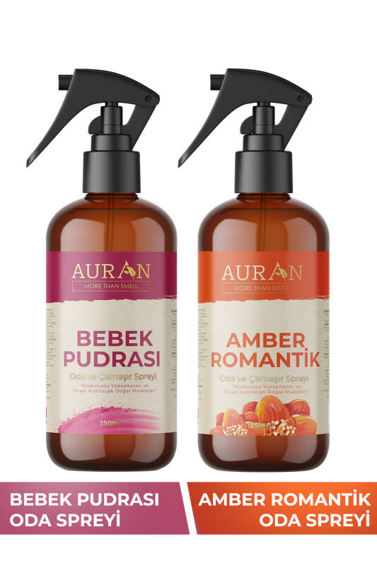 Auran Bebek Pudrası Ve Amber Romantik Oda Ve Çamaşır Spreyi Oda Kokusu Oda Spreyi 2'li Set 250ml - 1