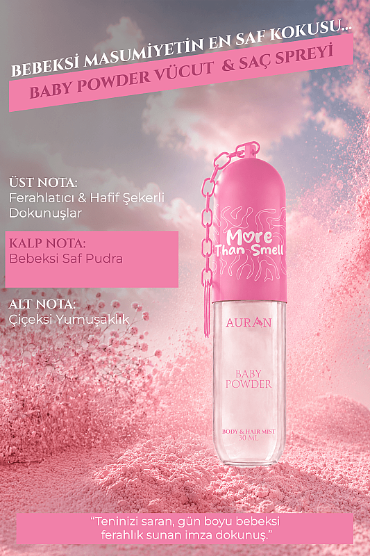 Bebek Pudrası Vücut & Saç Spreyi Besleyici ve Onarıcı Saç Parfümü Anahtarlıklı Vücut Parfümü Charm Body & Hair Mist Spray 30ml - 3