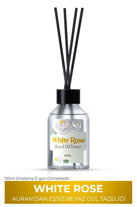 Beyaz Gül Çubuklu Oda Kokusu Bambu Kokusu White Rose Reed Diffuser 50ml - 1