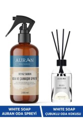 Auran Beyaz Sabun Çubuklu Oda Kokusu Ve Beyaz Sabun Oda Ve Çamaşır Spreyi Oda Kokusu 2'li Favori Set - Auran