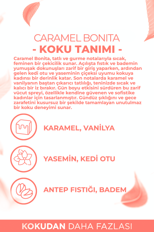 Caramel Bonita Parfümlü Kadın Vücut Spreyi Çekici ve Etkileyici Vücut Misti Body Mist Spray 150ml - 8