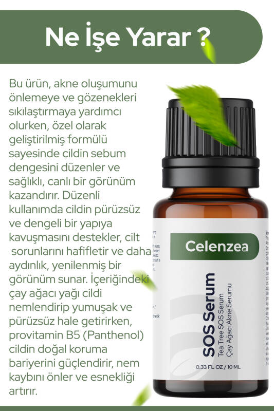 Çay Ağacı Yağı Özlü, Akne, Sivilce ve Siyah Nokta Leke Karşıtı SOS Serum 10ml - 2