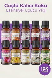 Auran Çiçekler 10'lu Set Saf Esansiyel Uçucu Yağ Buhurdanlık Yağı Difüzör Esansı Aromaterap Ortam 10x 10ml - Auran
