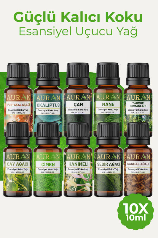 Auran Doğa Set Saf Esansiyel Uçucu Yağ Buhurdanlık Yağı Difüzör Esansı Aromaterapi Ortam 10x 10 ml - 2
