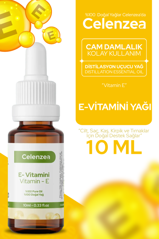 E-Vitamini Yağı %100 Doğal Kaş Kirpik Bakımı, Cilt Besleyici & Nemlendirici, Bütünsel Bakım, Vitamin-E (Tocopherol & Tocopheryl Acetate) 10ml - 1