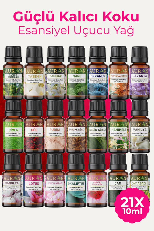 Auran Eko Set Saf Esansiyel Uçucu Yağ Buhurdanlık Yağı Difüzör Esansı Aromaterapi Ortam Koku Yağı 21x 10ml - 1