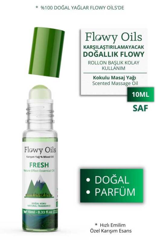 Flowy Oils Fresh Doğal Karışım Esansiyel Yağ Uçucu Yağ Karışımı Etkili Koku, Esans Doğal Roll-on 10ml - 1