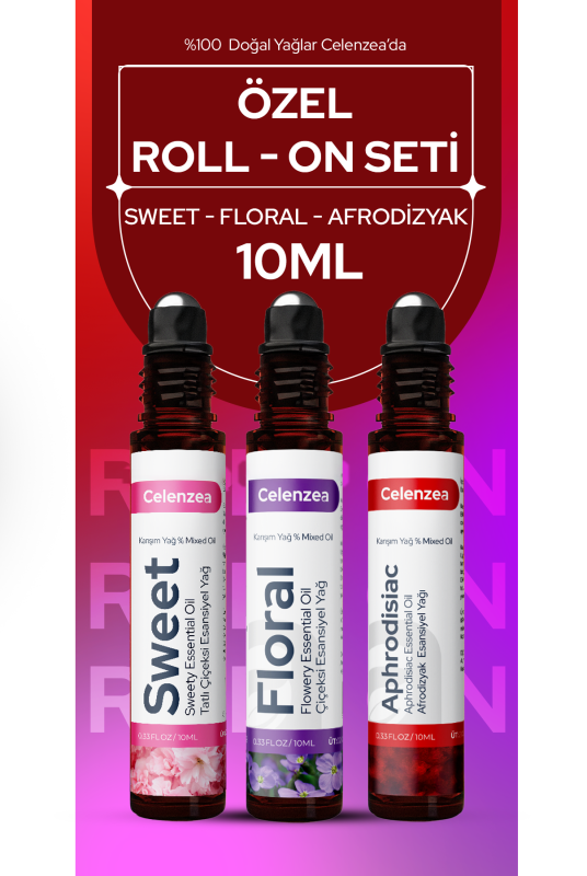 Afrodizyak Floral Sweet 3'lü Rollon Set Esansiyel Uçucu Yağı Saf %100 Doğal Esans 10ml - 1