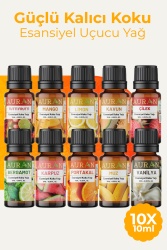 Auran Meyveler 10'lu Set Saf Esansiyel Uçucu Yağ Buhurdanlık Yağı Buhar Makinesi Esansı Aroma 10x 10ml - Auran