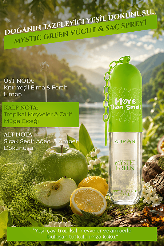 Mystic Green Vücut & Saç Spreyi Besleyici ve Onarıcı Saç Parfümü Anahtarlıklı Vücut Parfümü Charm Body & Hair Mist Spray 30ml - 3