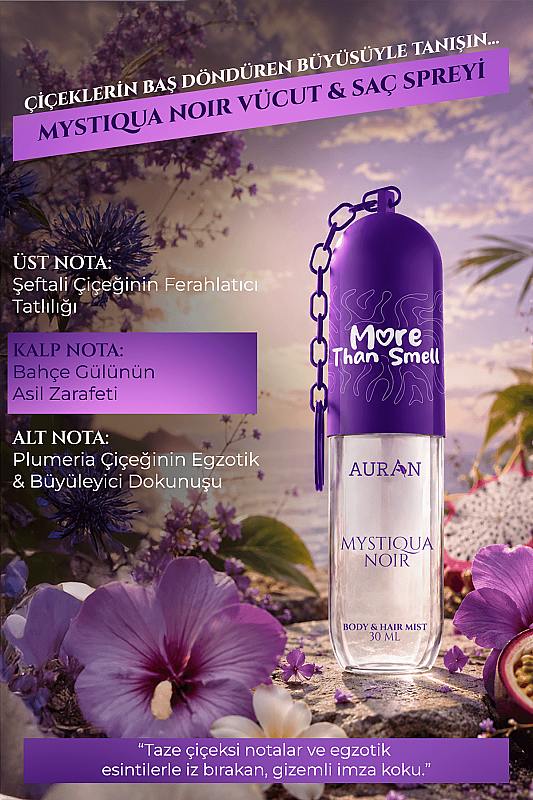 Mystiqua Noir Vücut & Saç Spreyi Besleyici ve Onarıcı Saç Parfümü Anahtarlıklı Vücut Parfümü Charm Body & Hair Mist Spray 30ml - 3