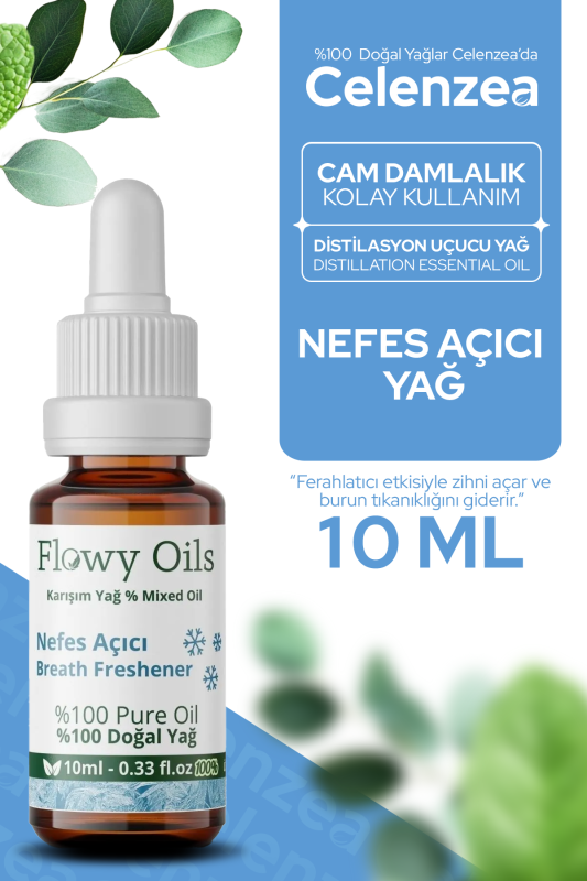 Flowy Oils Nefes Açıcı Karşım Uçucu Yağ Okaliptüs/nane %100 Doğal Bitkisel Uçucu Yağ Breath Freshener Oil 10ml - 1