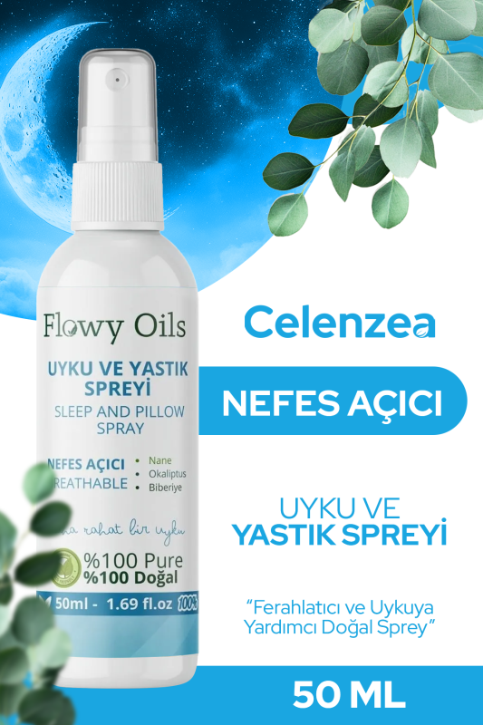 Flowy Oils Nefes Açıcı Uyku Ve Yastık Spreyi Okaliptus, Nane, Biberiye Breathable Sleep And Pıllow Spray 50 ml - 1