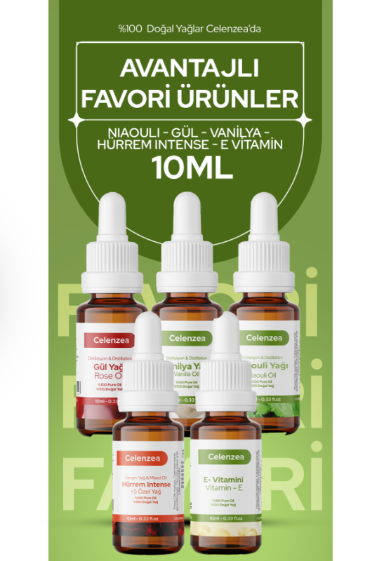 Avantajlı Favori Ürünler Seti E-Vitamini, Gül, Vanilya, Nioli, Hürrem Saf %100 Doğal Yağ 5x 10ml - 1