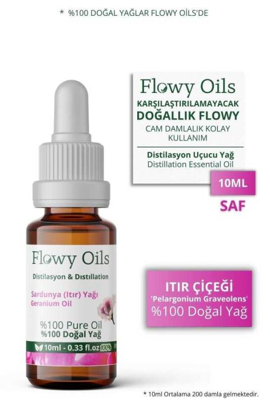 Flowy Oils Sardunya (ıtır Çiçeği) Yağı %100 Doğal Bitkisel Uçucu Yağ Geranium Oil 10ml - 1