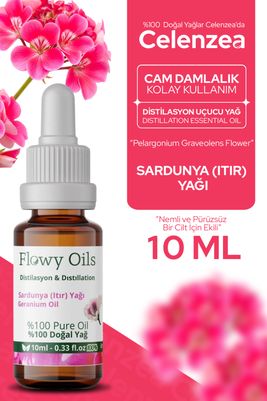 Flowy Oils Sardunya (ıtır Çiçeği) Yağı %100 Doğal Bitkisel Uçucu Yağ Geranium Oil 10ml - 1
