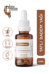 Tatlı Badem Yağı %100 Doğal Soğuk Sıkım Yağ, Seyreltici Taşıyıcı Yağ, Yoğun Nemlendirici Bakım, Rahatlatıcı Vücut Masaj Yağı, Sweed Almond Cold Press Oil (Prunus Amygdalus) 10ml - Celenzea