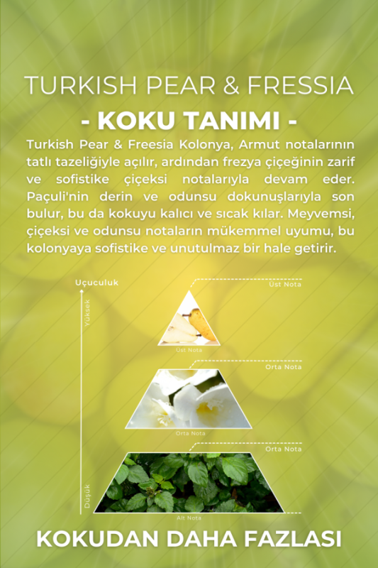 Turkish Pear & Freesia Cam Şişe 80 Derece Kolonya Premium Eau de Cologne 33ml - 5