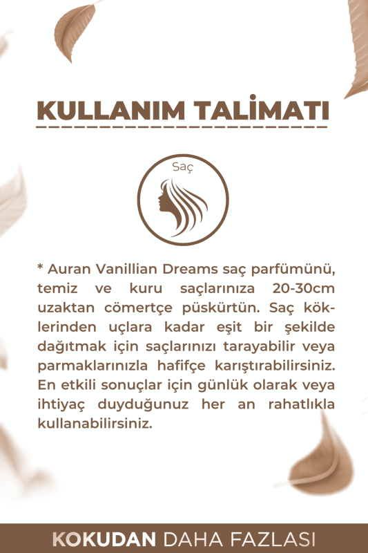 Auran Vanilya Saç Parfümü Besleyici ve Onarıcı Saç Bakım Spreyi Vanillian Dreams Hair Perfume Spray 100ml - 6
